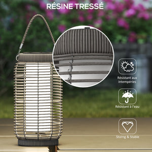 Lampadaire d'extérieur solaire lampe de jardin sur pied en résine tressée luminaire LED de jardin en acier marche/arrêt automatique Ø18 x 37 cm gris