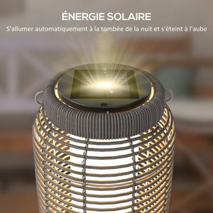 Lampadaire d'extérieur solaire lampe de jardin sur pied en résine tressée luminaire LED de jardin en acier marche/arrêt automatique Ø18 x 37 cm gris