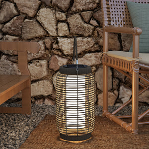 Lampadaire d'extérieur solaire lampe de jardin sur pied en résine tressée luminaire LED de jardin en acier marche/arrêt automatique Ø18 x 37 cm gris