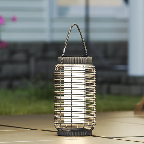Lampadaire d'extérieur solaire lampe de jardin sur pied en résine tressée luminaire LED de jardin en acier marche/arrêt automatique Ø18 x 37 cm gris