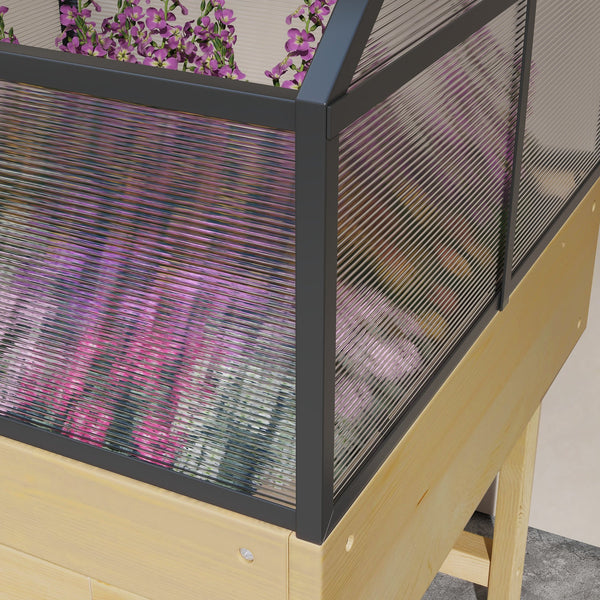 Mini Serre sur Pieds - jardinière surélevée - dim.  60L x 57l x 103H cm - double toit ouvrable Panneaux de Polycarbonate, acier, Bois Sapin traité