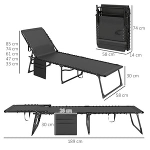 Bain de soleil, chaise longue pliante avec coussin, appuie-tête, poche latérale, textilène, transat jardin extérieur inclinable de plage camping piscine terrasse 58 x 189 x 32,5 cm noir