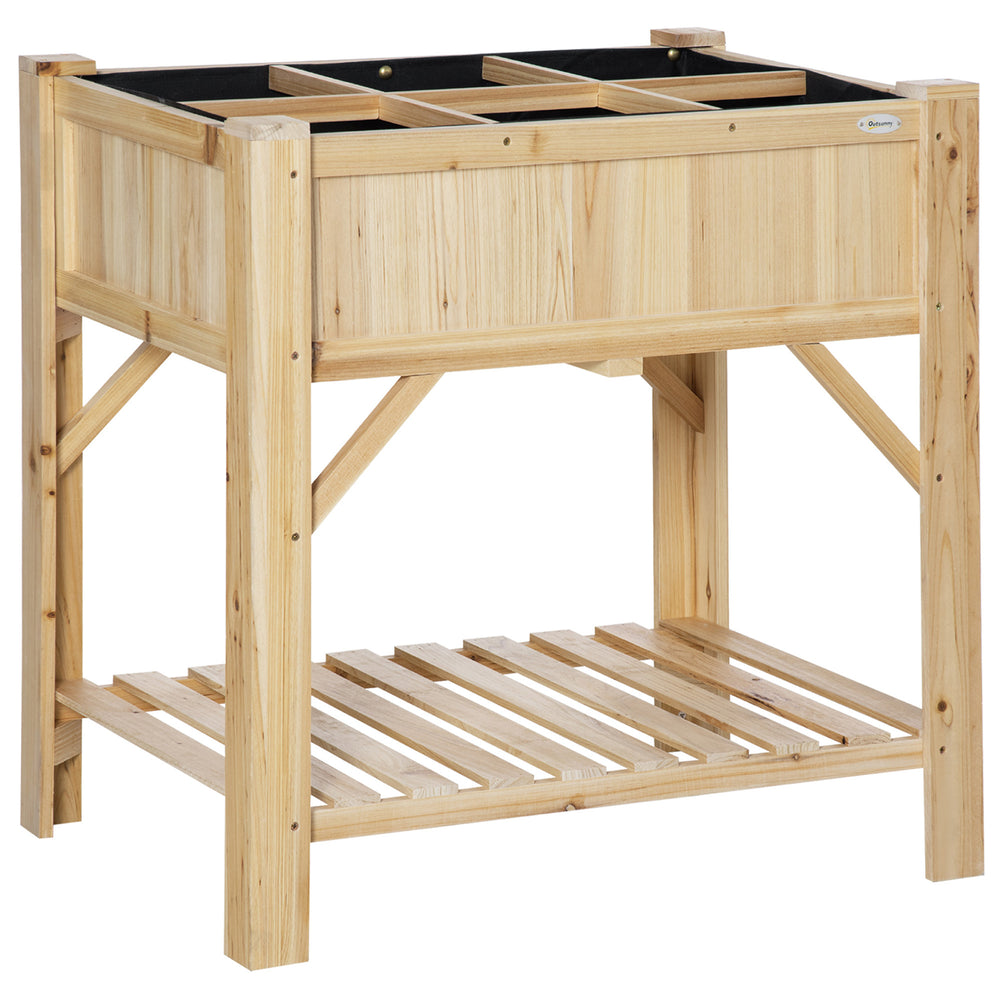 Jardinière sur Pieds - carré Potager avec étagère - dim. 78L x 58l x 81H cm - 6 Compartiments - Feutre Drainage Inclus - Bois Sapin pré-huilé