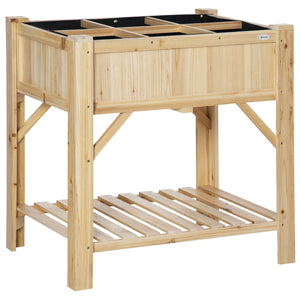 Jardinière sur Pieds - carré Potager avec étagère - dim. 78L x 58l x 81H cm - 6 Compartiments - Feutre Drainage Inclus - Bois Sapin pré-huilé