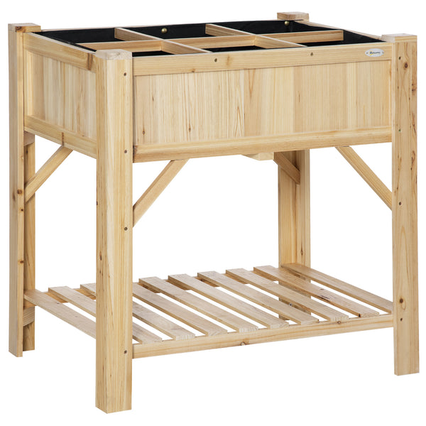 Jardinière sur Pieds - carré Potager avec étagère - dim. 78L x 58l x 81H cm - 6 Compartiments - Feutre Drainage Inclus - Bois Sapin pré-huilé