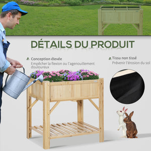 Jardinière sur Pieds - carré Potager avec étagère - dim. 78L x 58l x 81H cm - 6 Compartiments - Feutre Drainage Inclus - Bois Sapin pré-huilé