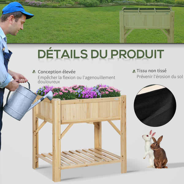 Jardinière sur Pieds - carré Potager avec étagère - dim. 78L x 58l x 81H cm - 6 Compartiments - Feutre Drainage Inclus - Bois Sapin pré-huilé
