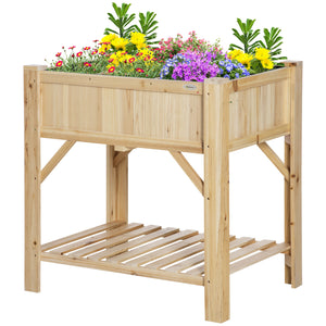 Jardinière sur Pieds - carré Potager avec étagère - dim. 78L x 58l x 81H cm - 6 Compartiments - Feutre Drainage Inclus - Bois Sapin pré-huilé