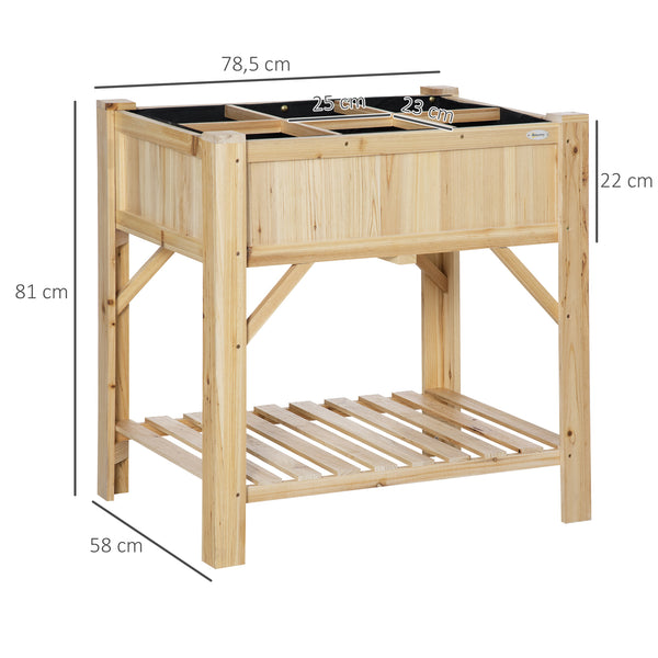 Jardinière sur Pieds - carré Potager avec étagère - dim. 78L x 58l x 81H cm - 6 Compartiments - Feutre Drainage Inclus - Bois Sapin pré-huilé