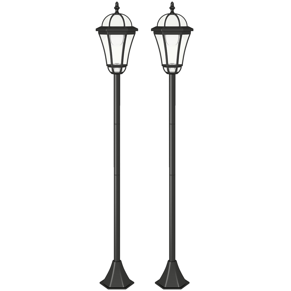 2 lampadaires sur pied solaires d'extérieur jardin avec 2 lampes LED blanc 6000K - IP44 - Ø18,5 x 129H cm noir