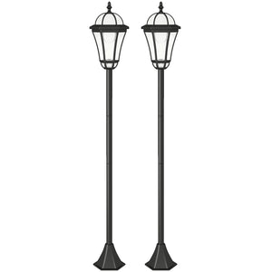 2 lampadaires sur pied solaires d'extérieur jardin avec 2 lampes LED blanc 6000K - IP44 - Ø18,5 x 129H cm noir
