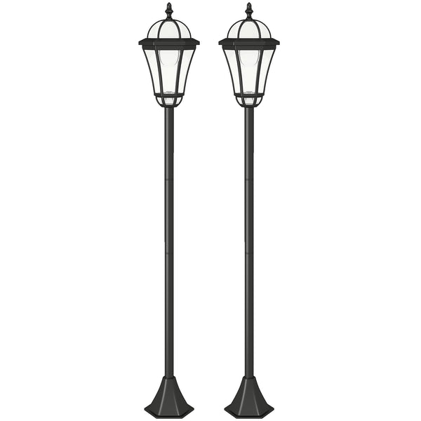 2 lampadaires sur pied solaires d'extérieur jardin avec 2 lampes LED blanc 6000K - IP44 - Ø18,5 x 129H cm noir