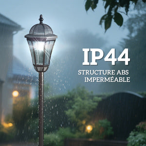2 lampadaires sur pied solaires d'extérieur jardin avec 2 lampes LED blanc 6000K - IP44 - Ø18,5 x 129H cm noir