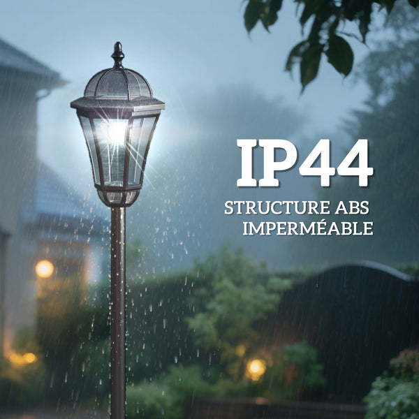 2 lampadaires sur pied solaires d'extérieur jardin avec 2 lampes LED blanc 6000K - IP44 - Ø18,5 x 129H cm noir
