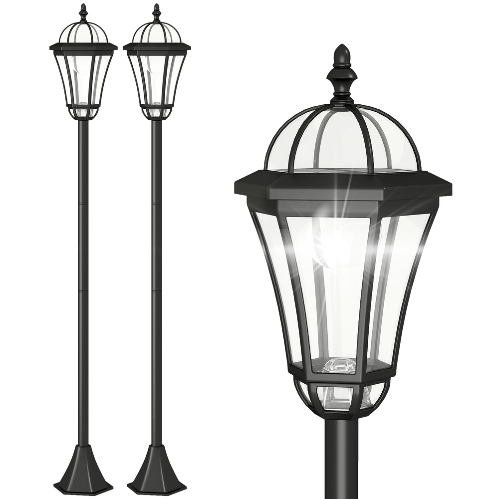 2 lampadaires sur pied solaires d'extérieur jardin avec 2 lampes LED blanc 6000K - IP44 - Ø18,5 x 129H cm noir