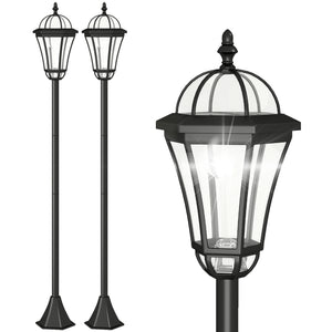2 lampadaires sur pied solaires d'extérieur jardin avec 2 lampes LED blanc 6000K - IP44 - Ø18,5 x 129H cm noir