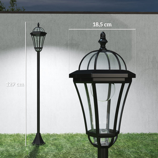 2 lampadaires sur pied solaires d'extérieur jardin avec 2 lampes LED blanc 6000K - IP44 - Ø18,5 x 129H cm noir