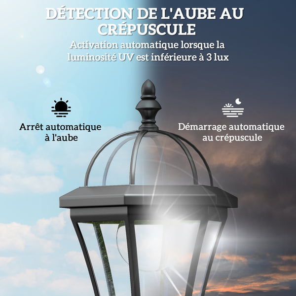 2 lampadaires sur pied solaires d'extérieur jardin avec 2 lampes LED blanc 6000K - IP44 - Ø18,5 x 129H cm noir