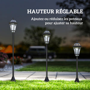 2 lampadaires sur pied solaires d'extérieur jardin avec 2 lampes LED blanc 6000K - IP44 - Ø18,5 x 129H cm noir