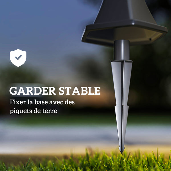 2 lampadaires sur pied solaires d'extérieur jardin avec 2 lampes LED blanc 6000K - IP44 - Ø18,5 x 129H cm noir