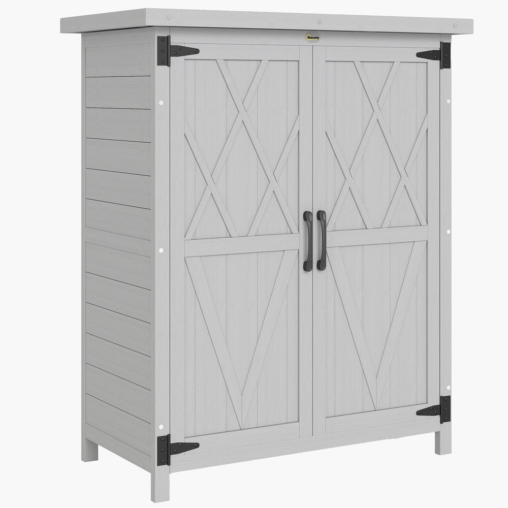 Abri de jardin Armoire de jardin pour outils 75L x 40l x 90H cm 3 étagères 2 portes Toit en asphalte imperméable Bois de sapin gris