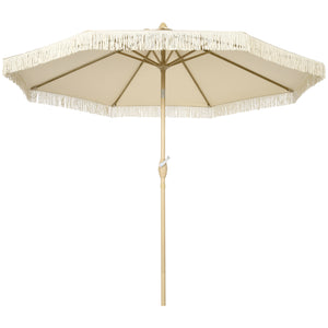 Parasol droit de jardin inclinable parasol avec manivelle à franges mât en métal style bohème 8 baleines Ø 265 x 244 cm crème