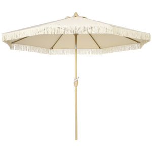 Parasol droit de jardin inclinable parasol avec manivelle à franges mât en métal style bohème 8 baleines Ø 265 x 244 cm crème