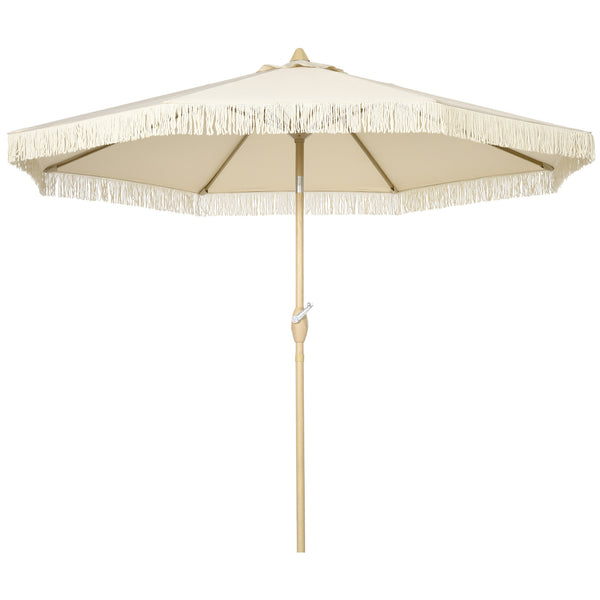 Parasol droit de jardin inclinable parasol avec manivelle à franges mât en métal style bohème 8 baleines Ø 265 x 244 cm crème
