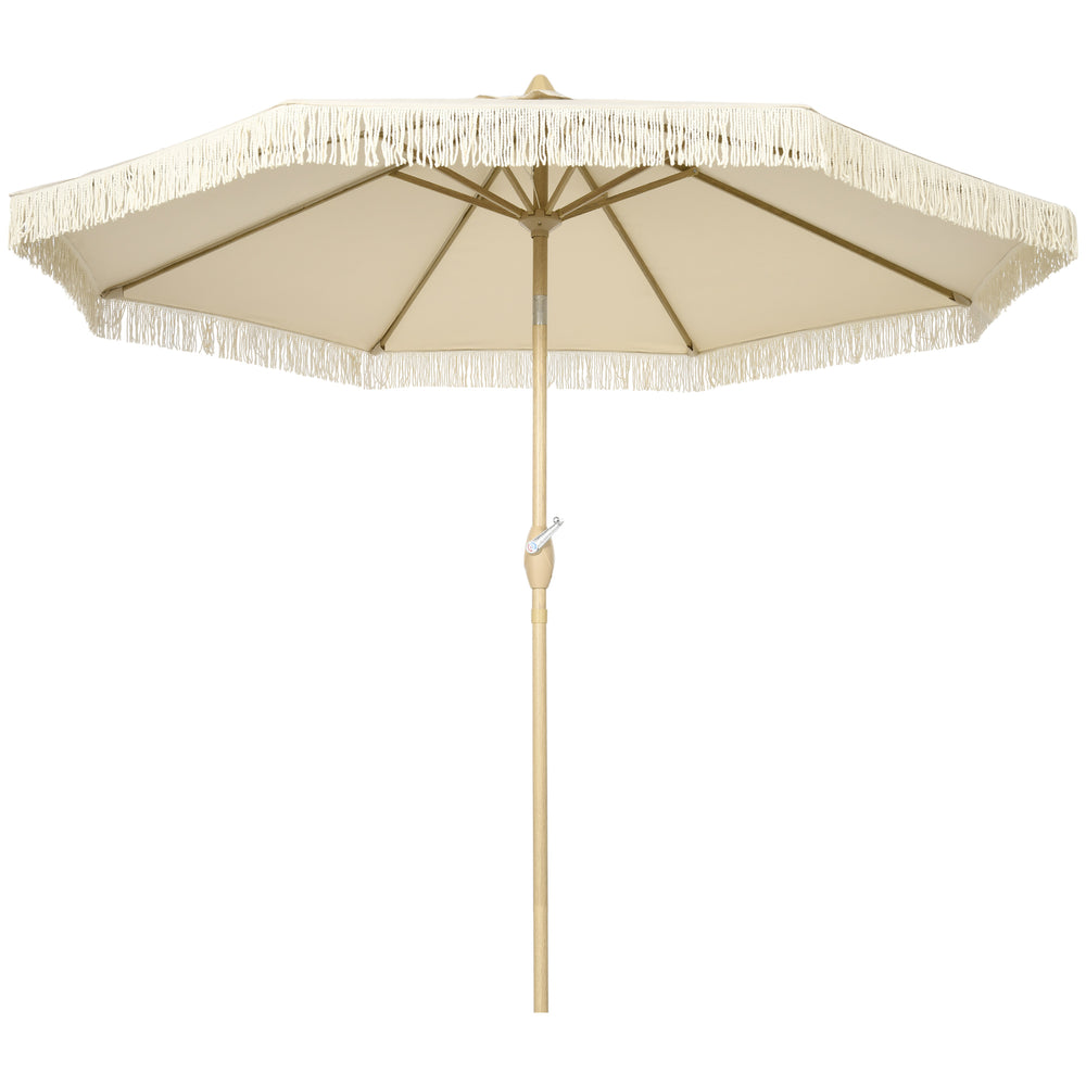Parasol droit de jardin inclinable parasol avec manivelle à franges mât en métal style bohème 8 baleines Ø 265 x 244 cm crème