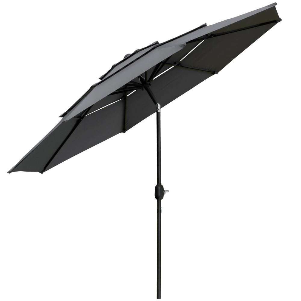 Parasol de jardin extérieur parasol inclinable rond Ø 2,85 x 2,5 m avec ouverture fermeture manivelle, 2 évents, toile 180 g/m² protection Anti-UV, parasol pour balcon, terrasse, gris