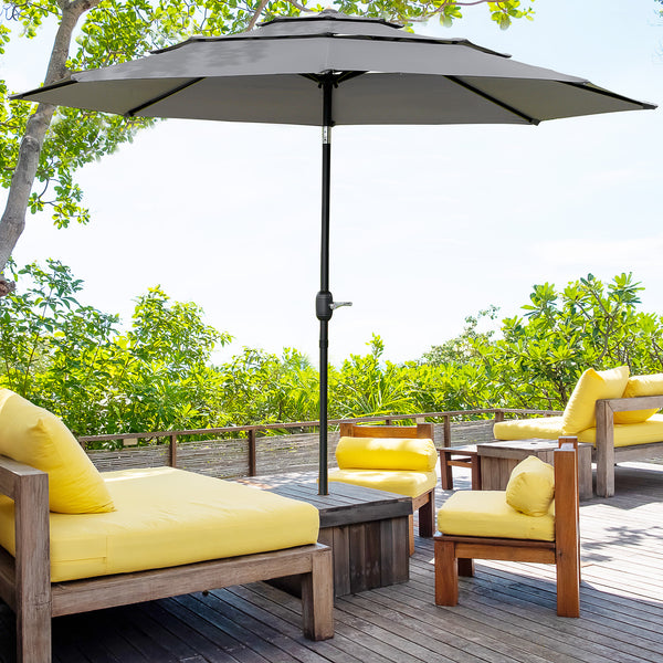 Parasol de jardin extérieur parasol inclinable rond Ø 2,85 x 2,5 m avec ouverture fermeture manivelle, 2 évents, toile 180 g/m² protection Anti-UV, parasol pour balcon, terrasse, gris