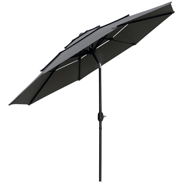 Parasol de jardin extérieur parasol inclinable rond Ø 2,85 x 2,5 m avec ouverture fermeture manivelle, 2 évents, toile 180 g/m² protection Anti-UV, parasol pour balcon, terrasse, gris