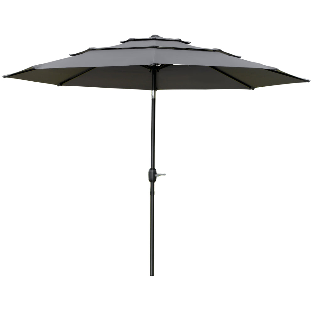 Parasol de jardin extérieur parasol inclinable rond Ø 2,85 x 2,5 m avec ouverture fermeture manivelle, 2 évents, toile 180 g/m² protection Anti-UV, parasol pour balcon, terrasse, gris