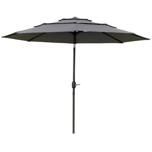Parasol de jardin extérieur parasol inclinable rond Ø 2,85 x 2,5 m avec ouverture fermeture manivelle, 2 évents, toile 180 g/m² protection Anti-UV, parasol pour balcon, terrasse, gris
