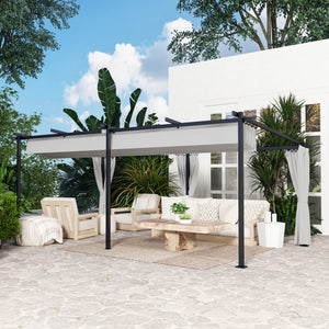 Pergola jardin exterieur 3 x 6 m pergola coulissante rétractable avec parois latérales, tonnelle de jardin, polyester haute densité 180g/m², abri soleil UPF30+, pour terrasse, patio, gris