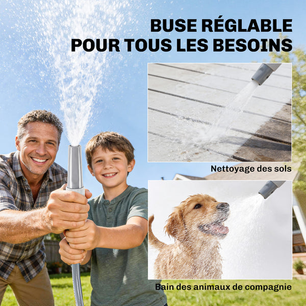 Enrouleur Tuyau Arrosage Mural 30+2 m Pivotant à 180°, Dévidoir de Tuyaux d'Eau, Buse 2 Modes, Rembobinage Auto et Progressif avec Verrou, Adaptateurs, pour Jardin, Lavage de Voiture, Gris