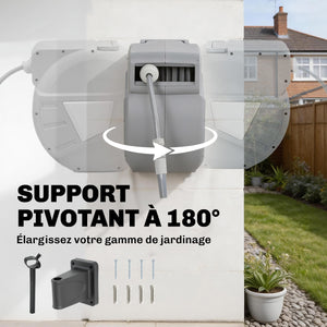 Enrouleur Tuyau Arrosage Mural 30+2 m Pivotant à 180°, Dévidoir de Tuyaux d'Eau, Buse 2 Modes, Rembobinage Auto et Progressif avec Verrou, Adaptateurs, pour Jardin, Lavage de Voiture, Gris