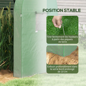 Serre de jardin 1,8 m² serre à tomates dim. 1,85L x 0,9l x 1,5H m 2 portes zippées déroulantes 4 fenêtres enroulables acier PE haute densité 135 g/m² anti-UV vert