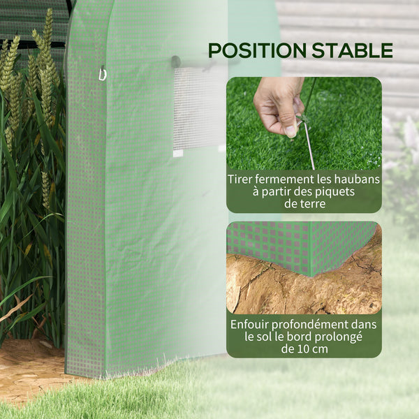 Serre de jardin 1,8 m² serre à tomates dim. 1,85L x 0,9l x 1,5H m 2 portes zippées déroulantes 4 fenêtres enroulables acier PE haute densité 135 g/m² anti-UV vert