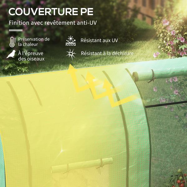 Serre de jardin 1,8 m² serre à tomates dim. 1,85L x 0,9l x 1,5H m 2 portes zippées déroulantes 4 fenêtres enroulables acier PE haute densité 135 g/m² anti-UV vert