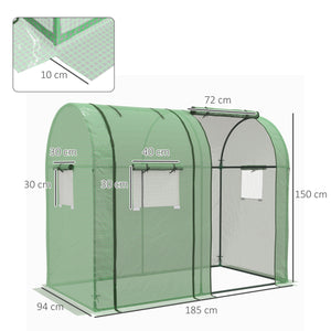 Serre de jardin 1,8 m² serre à tomates dim. 1,85L x 0,9l x 1,5H m 2 portes zippées déroulantes 4 fenêtres enroulables acier PE haute densité 135 g/m² anti-UV vert