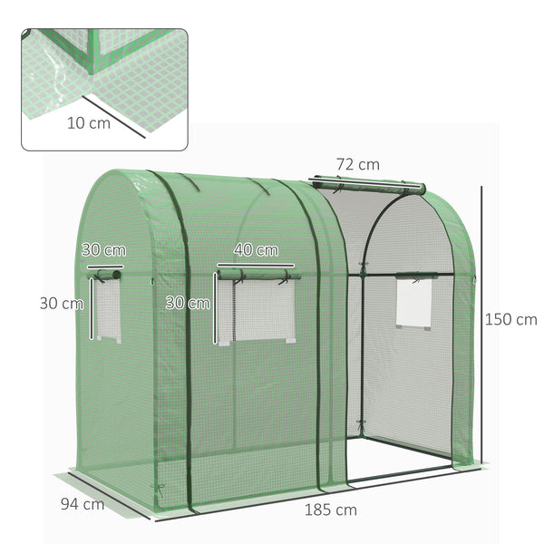 Serre de jardin 1,8 m² serre à tomates dim. 1,85L x 0,9l x 1,5H m 2 portes zippées déroulantes 4 fenêtres enroulables acier PE haute densité 135 g/m² anti-UV vert