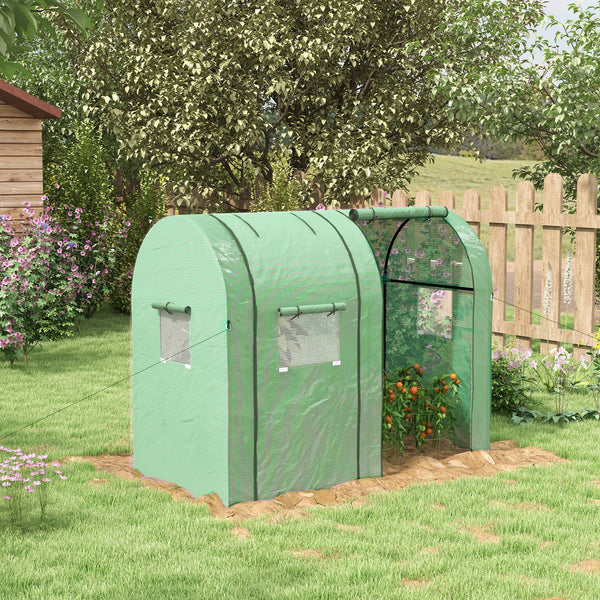 Serre de jardin 1,8 m² serre à tomates dim. 1,85L x 0,9l x 1,5H m 2 portes zippées déroulantes 4 fenêtres enroulables acier PE haute densité 135 g/m² anti-UV vert