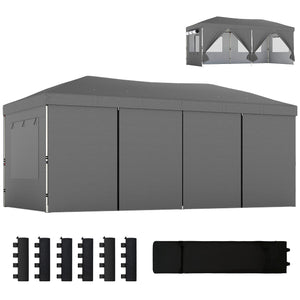 Tonnelle de jardin 3 x 6 m pop up tente pliante réglable en hauteur protection UV50+ tonnelle pliante avec 6 parois latérales 6 sacs de sable sac de transport à roulettes montage facile gris