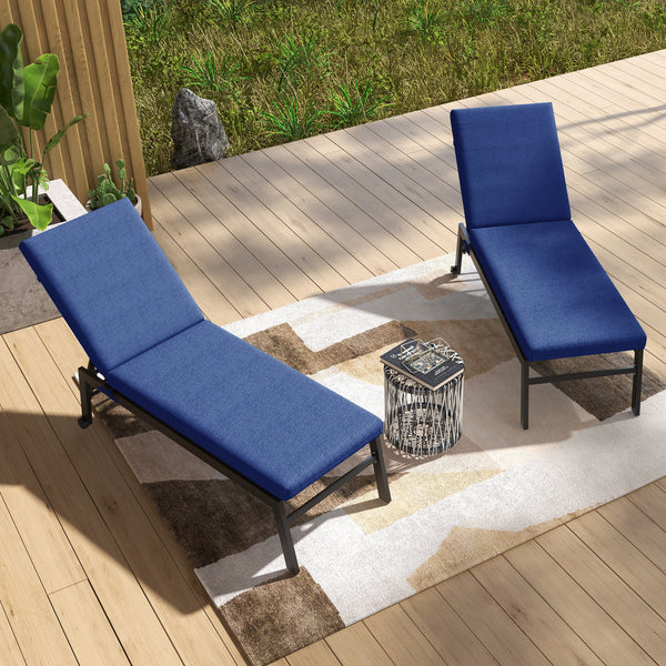 Lot de 2 Matelas pour Chaise Longue transat Bain de Soleil avec Sangles d'attache pour Jardin dim. 190,5L x 58,4l x 7H cm Bleu