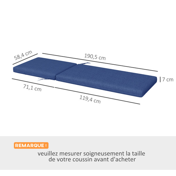 Lot de 2 Matelas pour Chaise Longue transat Bain de Soleil avec Sangles d'attache pour Jardin dim. 190,5L x 58,4l x 7H cm Bleu