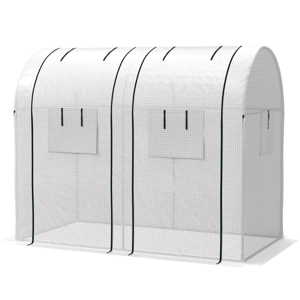 Serre de jardin 1,8 m² serre à tomates dim. 1,85L x 0,9l x 1,5H m 2 portes zippées déroulantes 4 fenêtres enroulables acier PE haute densité 135 g/m² anti-UV blanc