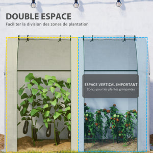 Serre de jardin 1,8 m² serre à tomates dim. 1,85L x 0,9l x 1,5H m 2 portes zippées déroulantes 4 fenêtres enroulables acier PE haute densité 135 g/m² anti-UV blanc