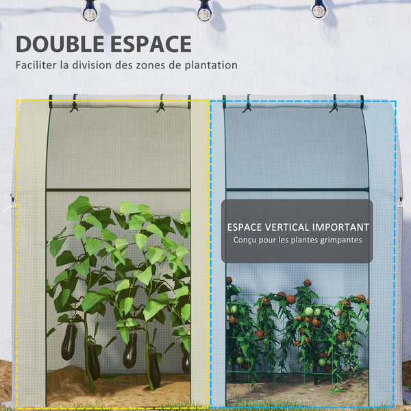 Serre de jardin 1,8 m² serre à tomates dim. 1,85L x 0,9l x 1,5H m 2 portes zippées déroulantes 4 fenêtres enroulables acier PE haute densité 135 g/m² anti-UV blanc
