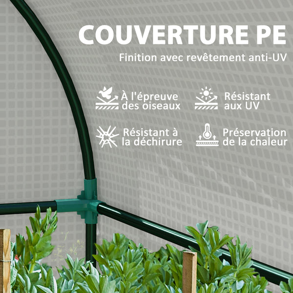 Serre de jardin 1,8 m² serre à tomates dim. 1,85L x 0,9l x 1,5H m 2 portes zippées déroulantes 4 fenêtres enroulables acier PE haute densité 135 g/m² anti-UV blanc